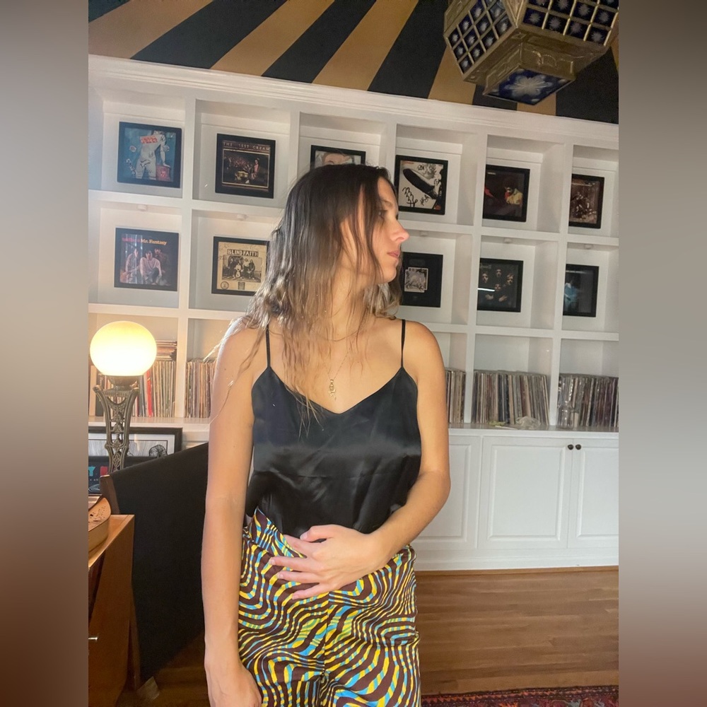 Reformation 100% Silk Black Cropped Slip Top